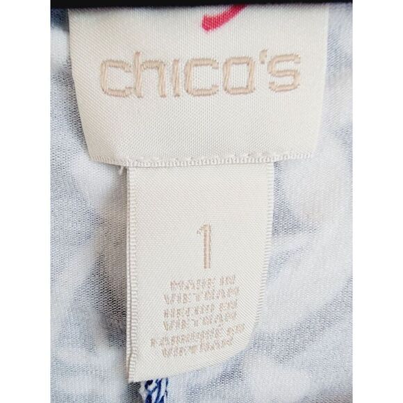 Chico’s 1 Blue/White Floral Paisley Sleeveless Stretch Tank Dress Medium 8/10 - Picture 6 of 7